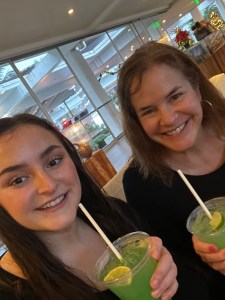 Author with daughter having mojitos in Hawaii