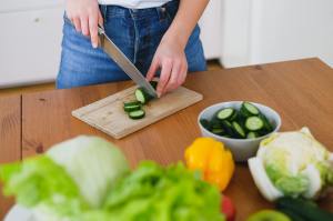 Chopping cucumbers for salad
