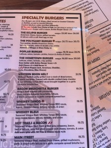 Menu with Polygamy burger